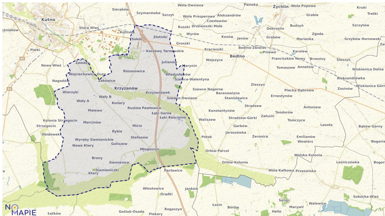 Mapa obszarów ochrony przyrody Krzyżanowa