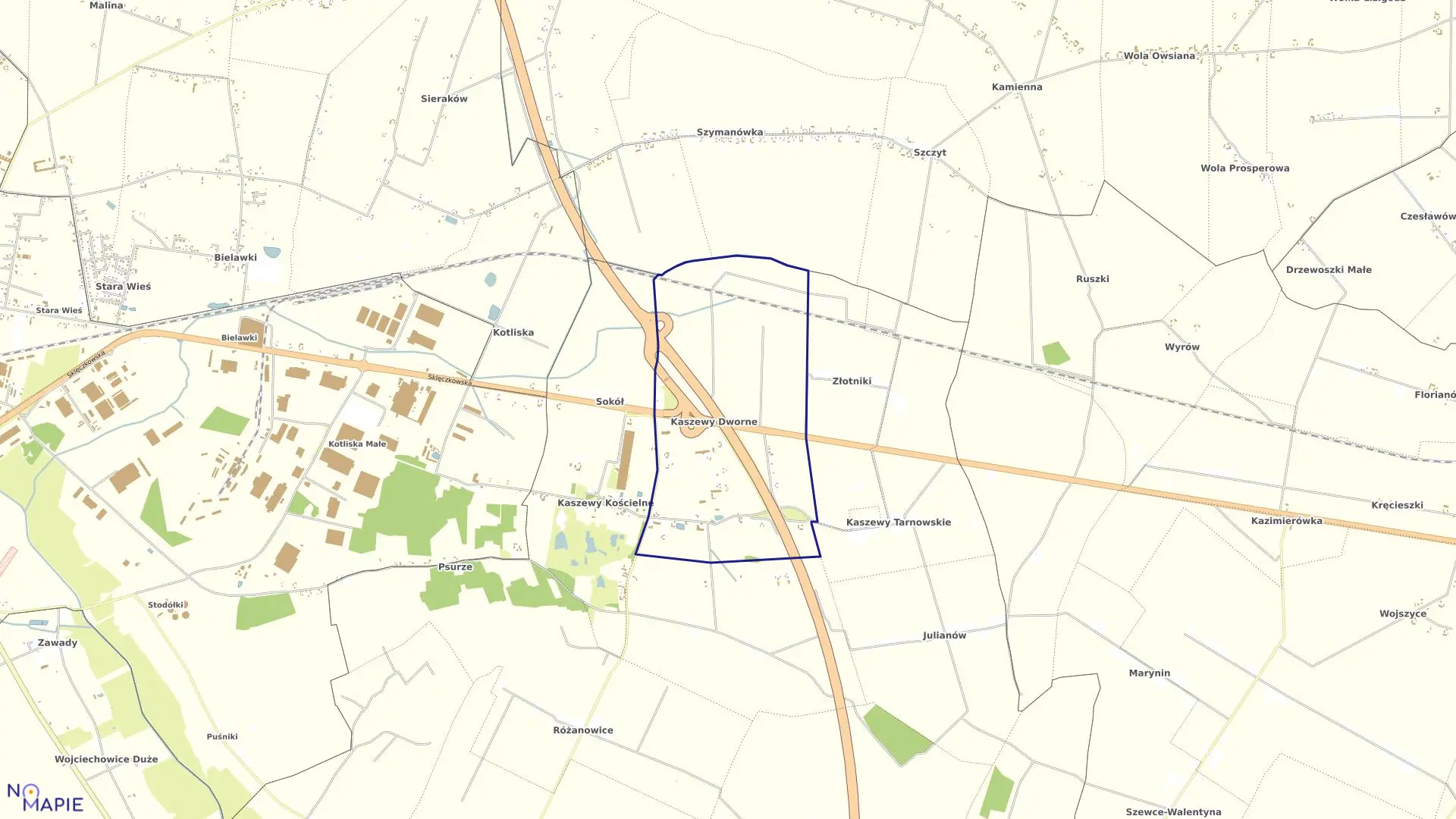 Mapa obrębu KASZEWY DWORNE w gminie Krzyżanów