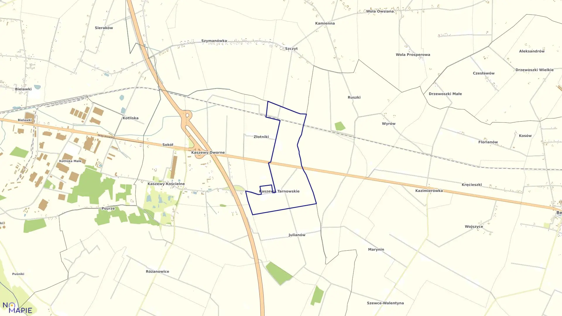 Mapa obrębu KASZEWY TARNOWSKIE w gminie Krzyżanów