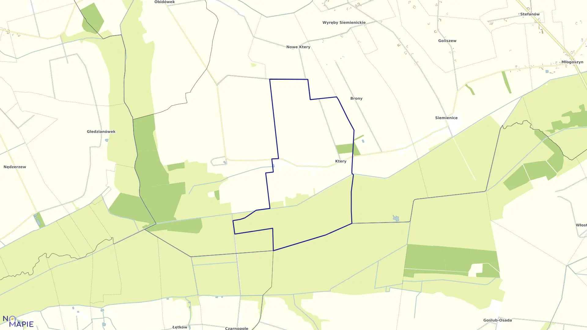 Mapa obrębu KTERY A w gminie Krzyżanów