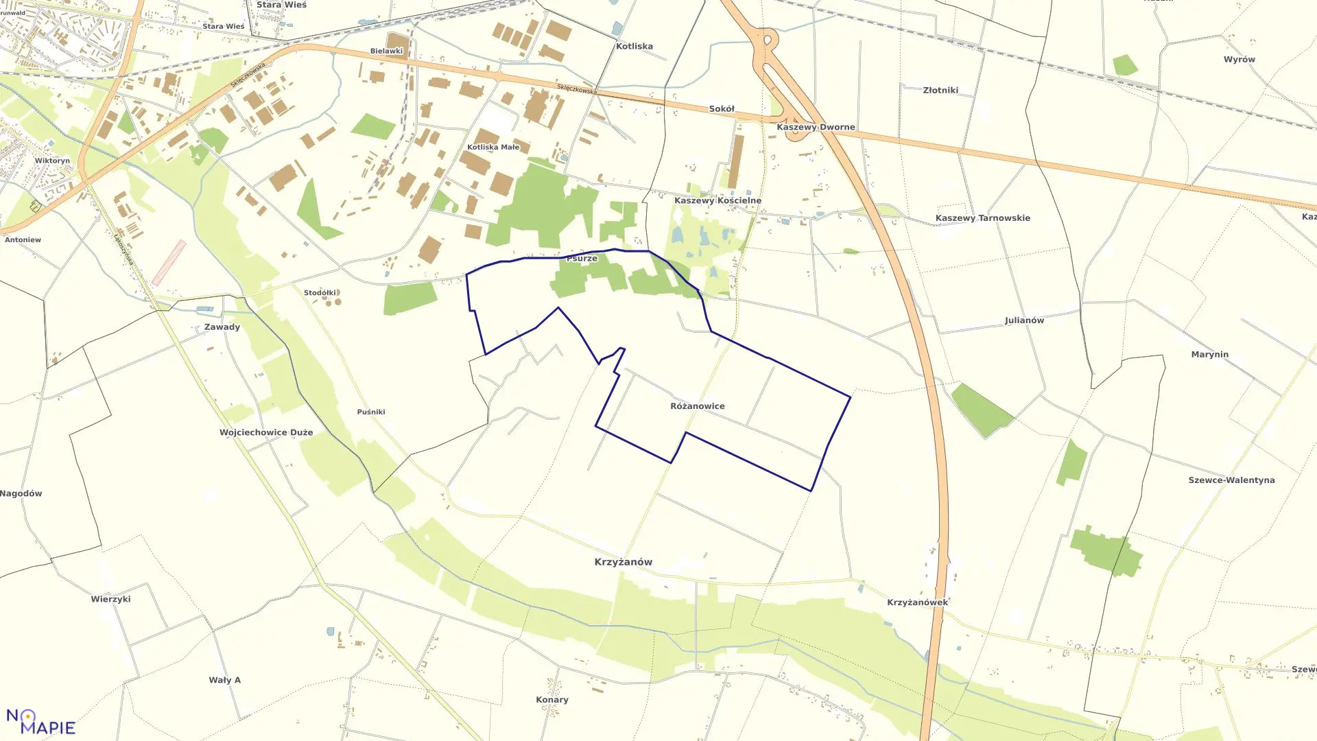 Mapa obrębu RÓŻANOWICE w gminie Krzyżanów