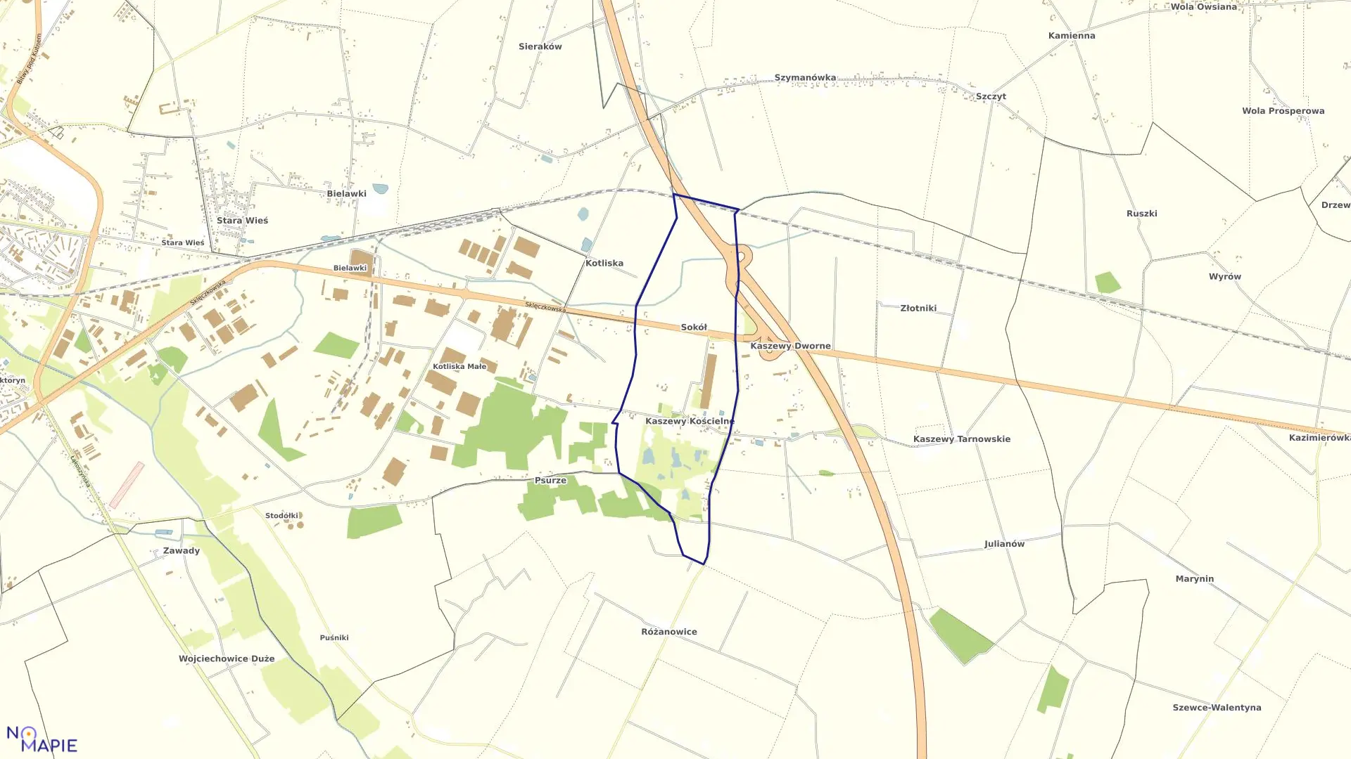 Mapa obrębu SOKÓŁ w gminie Krzyżanów