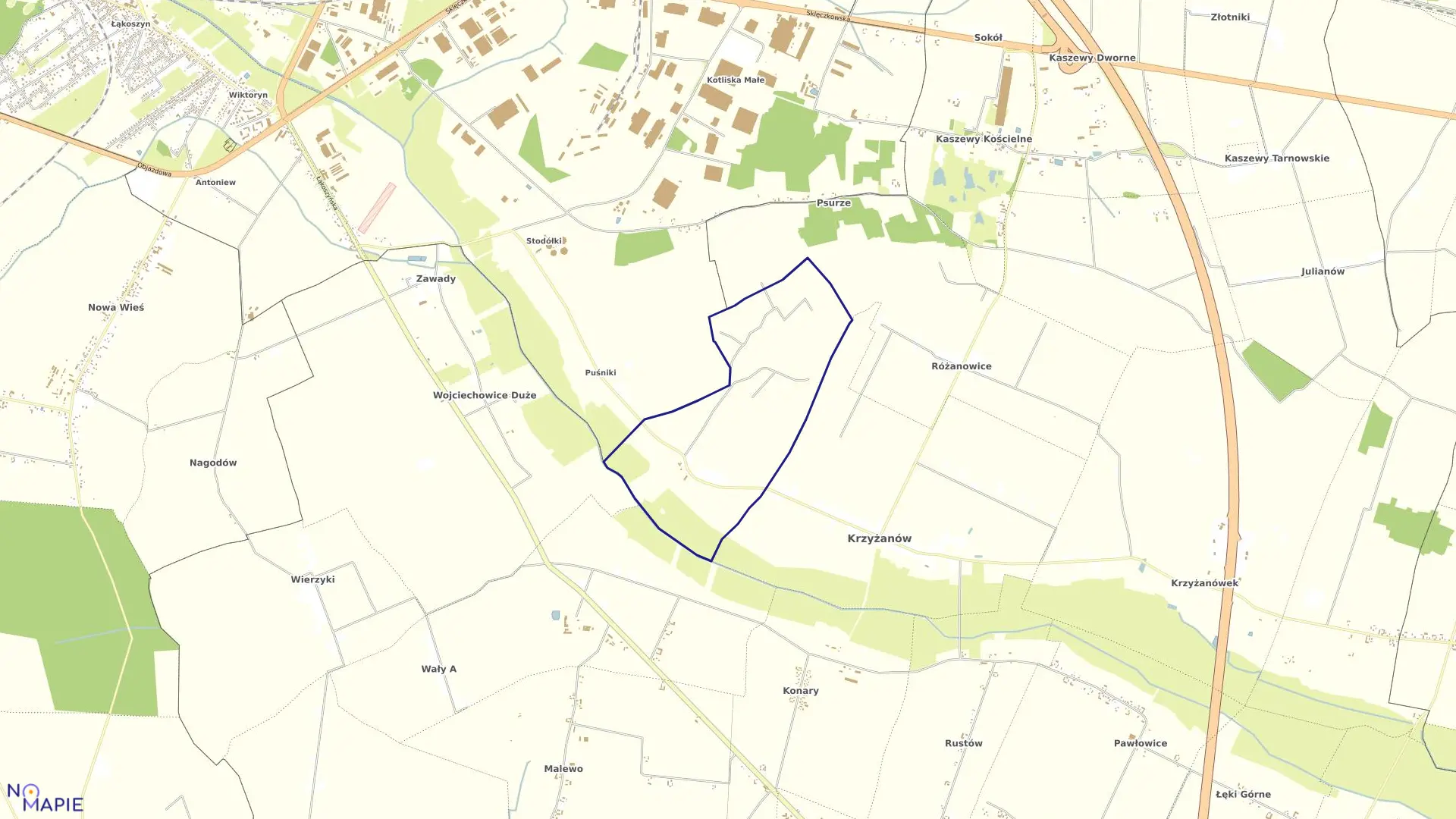 Mapa obrębu ŻAKOWICE w gminie Krzyżanów